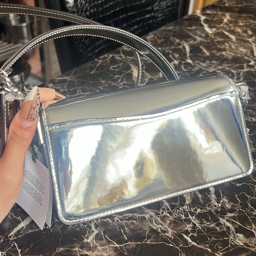 Coach Tabby Shoulder Bag 20 In Metallic silver NWT with crossbody strap - Picture 14 of 17